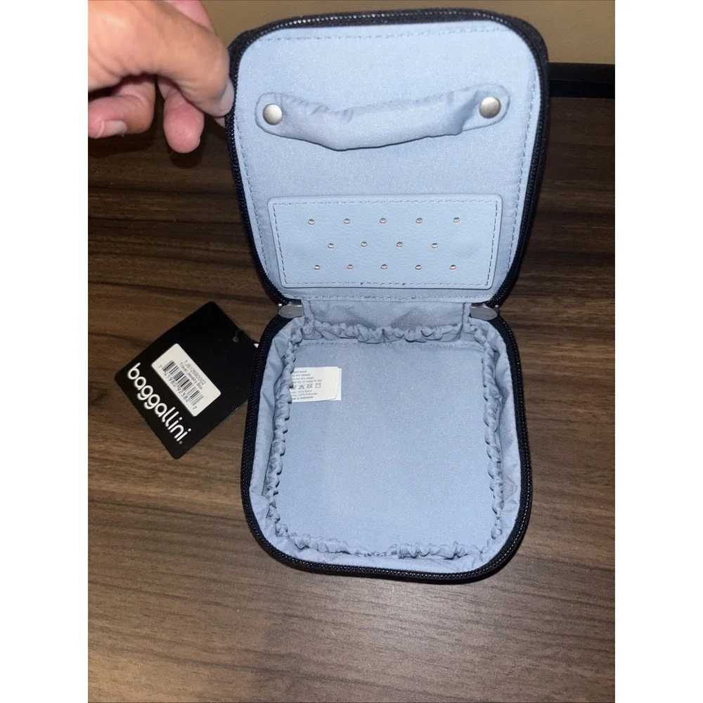 NWT $40 Baggallini Travel Jewelry Box Black Cheetah Embossed Zip Organizer Case